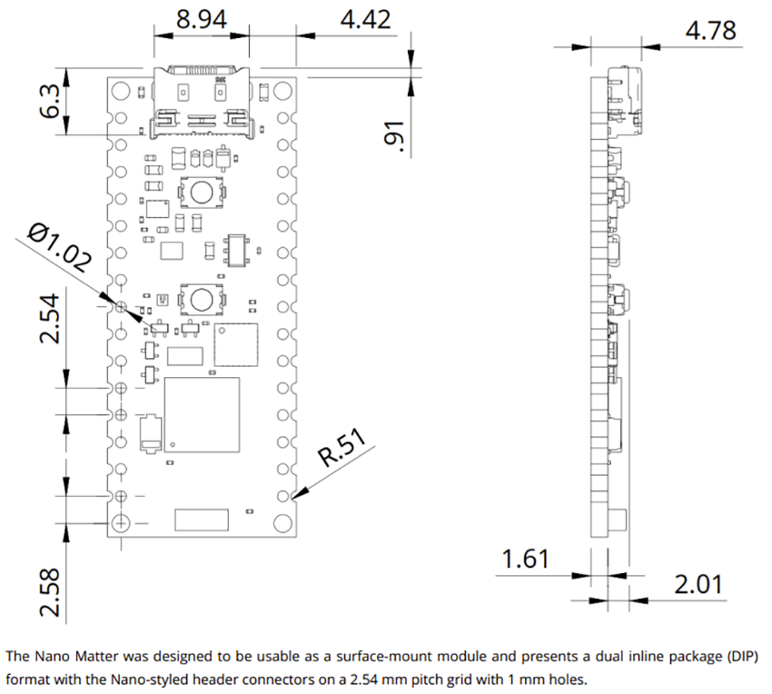Mechanical Drawing - Arduino ABX00137 Nano Matter Board